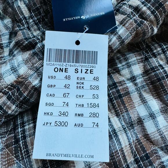 Brandy Melville Womens Blue Oversized Christy Plaid Hoodie Size Large XL NEW - Picture 13 of 16